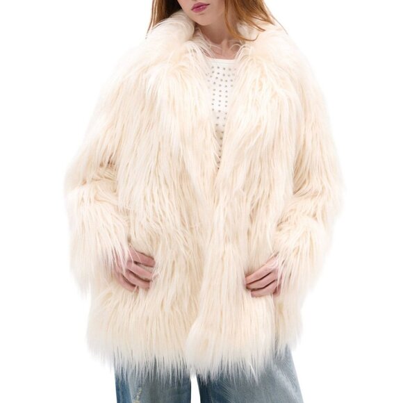 💥INSANELY BEAUTIFUL!💥Faux Curly Mongolian Lamb Fur Oversized Coat in Ivory - Picture 13 of 14